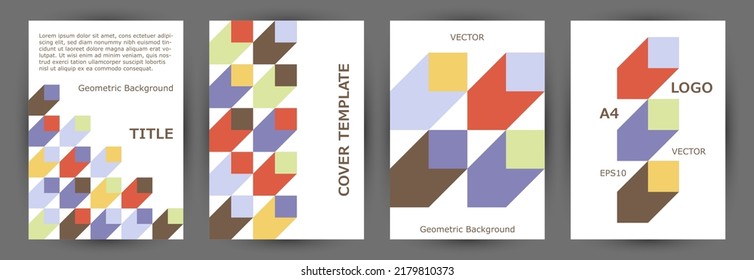 Schulnotebook-Titelseite Vorlage Sammlung Vektordesign. Premium-Zertifikatsvorlagenkollektion Eps10 im Suprematismusstil. Mosaik geometrische Formen Muster vertikale Kartendesign