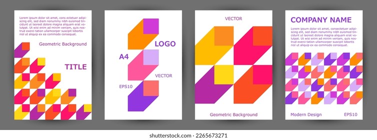 School notebook front page template collection geometric design. Memphis style digital poster template collection vector. Tile geometric shapes theme vertical cover design