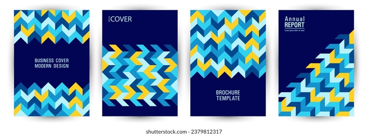 School notebook front page template set A4 design. Modernism style future voucher template set vector. Mosaic geometric elements pattern A4 cover design