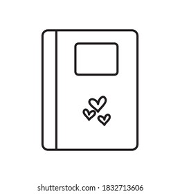 cuaderno escolar con corazones sobre fondo blanco, estilo de línea, ilustración vectorial