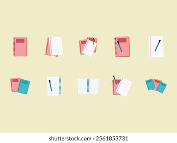 School Notebook Icon Element Set
