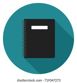 School notebook icon. Illustration in flat style. Round icon with long shadow.