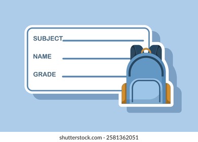 School Notebook Label Concept. School Notebook Label Template. stickers for notebooks. Flat Vector Template Design on background.