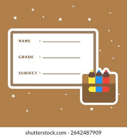 School notebook label with crayon sticker