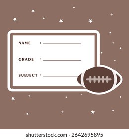 School notebook label with rugby ball sticker