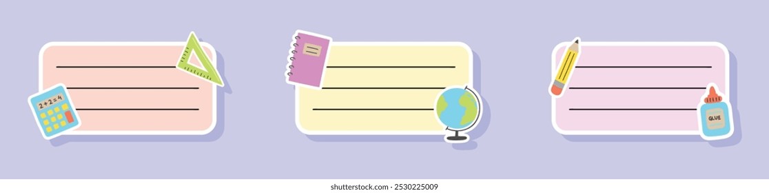 School notebook labels. Collection. Vector illustration