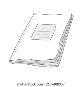 arte de línea de cuaderno escolar, dibujo de esquema de un cuaderno para colorear.
