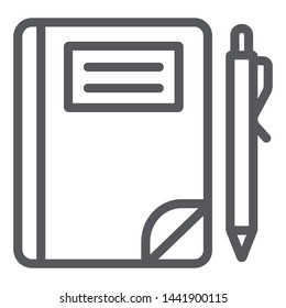 School notebook line icon, paper and education, note sign, vector graphics, a linear pattern on a white background, eps 10.