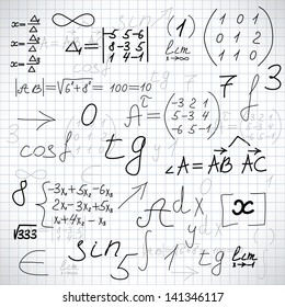 school notebook on mathematics. sheet of paper covered scribblings. vector eps10