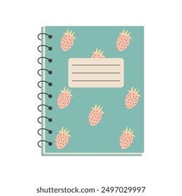 School notebook on rings isolated on white background. Vector flat illustration.