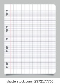 School notebook page with grid with binder perforations