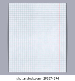 School notebook paper background, vector illustration