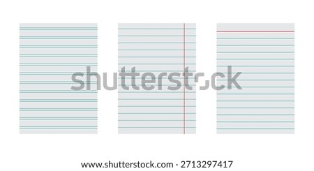 School notebook paper. Blank of note paper. Lined sheet. Vector