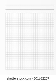 School notebook paper sheet. Exercise book page background. Squared notepad backdrop