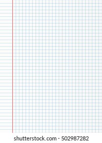 School notebook paper sheet. Exercise book page background. Squared notepad backdrop