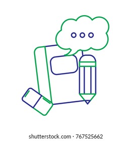 school notebook pencil eraser speech bubble