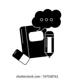 school notebook pencil eraser speech bubble
