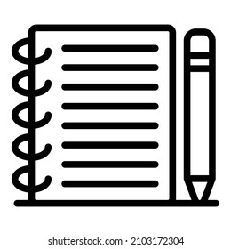 School notebook pencil icon. Outline school notebook pencil vector icon for web design isolated on white background