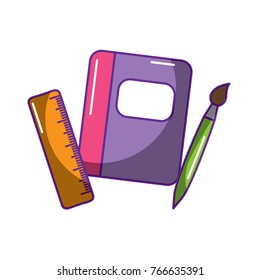 school notebook ruler and brush supplies icon