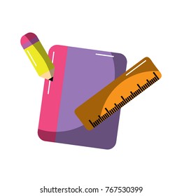 school notebook ruler and pencil objects icons