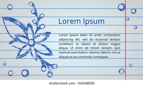 School notebook. Seamless pattern or design template with border of education equipment and background in the box, like in the school notebook