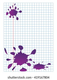 School notebook sheet with ink blot . Vector illustration on white background