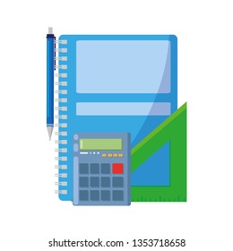school notebook with supplies