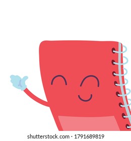 school notebooks with happy face cartoon, school supplies vector illustration design
