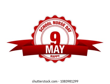 School Nurse Day. 9 May Ribbon Calendar. Vector Red