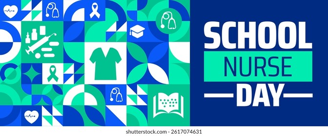 school nurse day Geometric shape pattern background banner or poster design template. observed every year in May. Holiday concept. Use to any Template, card, poster, placard, template.