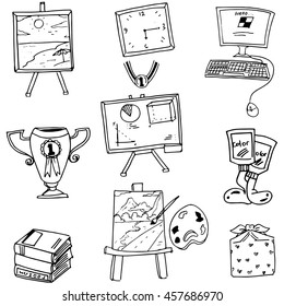 School object book computer doodles vector art