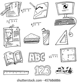 School object doodles vector on white backgrounds