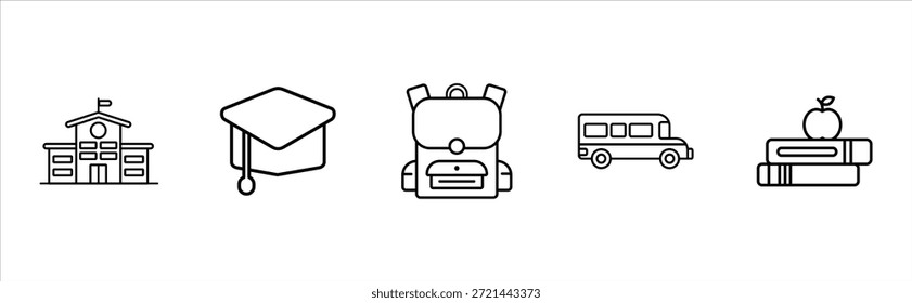 Iconos de contorno de objeto escolar colección Vector mínimo