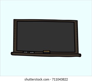 School objects - empty blackboard with chalk and eraser. Vector doodle illustration in eps10