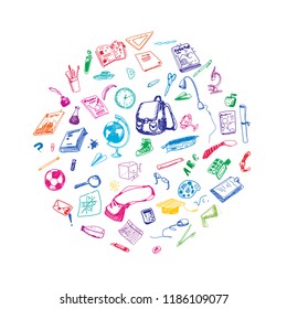 School objects. Hand drawn sketch doodle vector illustration.