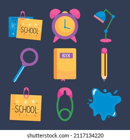 school and objects icon set