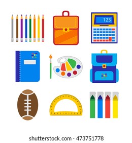 School objects isolated over white. Vector illustration of school supplies.