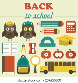 school objects set.vector illustration