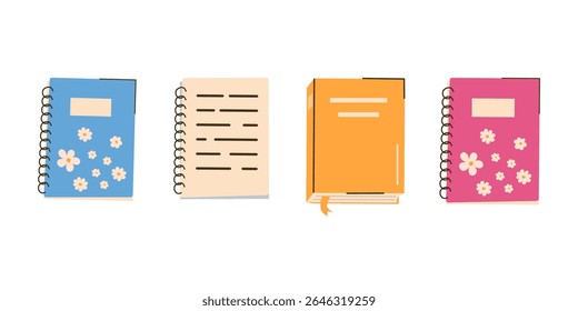 School objects,office supplies and accessories isolated on white. notebooks