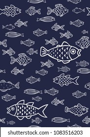 School of ocean fish outline seamless vector. 