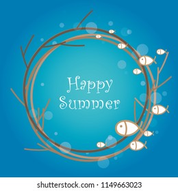 School of ocean fish are swimming under the sea vector background.
