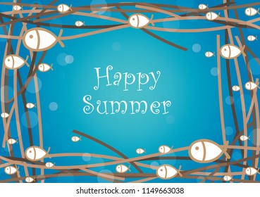 School of ocean fish are swimming under the sea vector background.