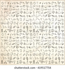 School and office hand drawn set of icons.