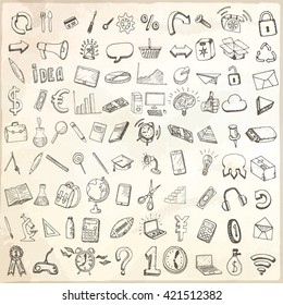 School and office hand drawn set of icons.