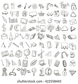 School and office hand drawn set of icons.