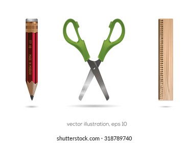 School &  office.  Pencils, rulers, scissors. Vector illustration, icon set 2