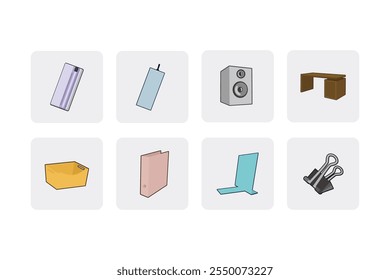 School and Office Stationery Icons - Colorful Soft Pastel