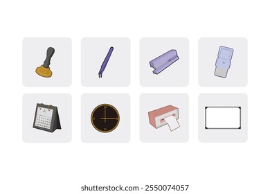 School and Office Stationery Icons - Colorful Soft Pastel