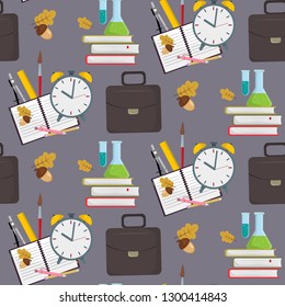 School or office supplies educational accessories vector illustration seamless pattern background