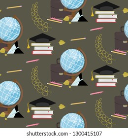 School or office supplies educational accessories vector illustration seamless pattern background.